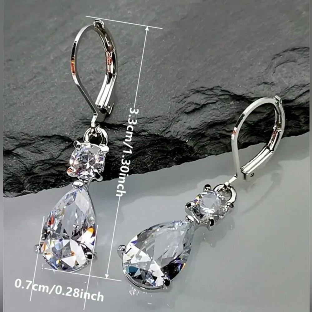 Sterling Silver 925 Teardrop CZ Dangle Earrings